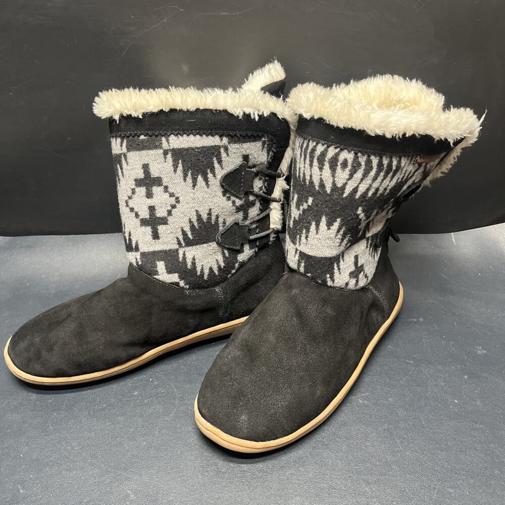 Pendleton Hacienda Bootie Slip On Sherpa Lined Tie Back Boots Women’s Size 10.